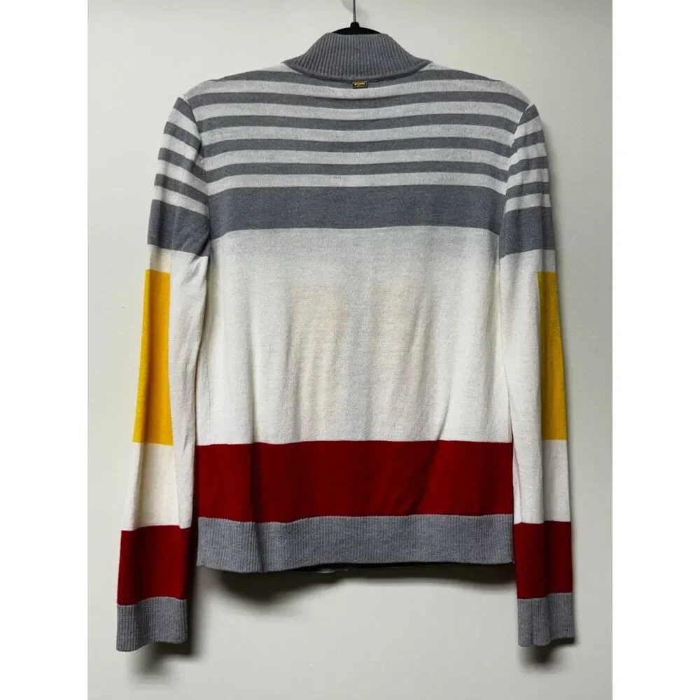VINTAGE - ST. JOHN Nautical Mock Neck Zip Front Merino Wool Blend Sweater, S